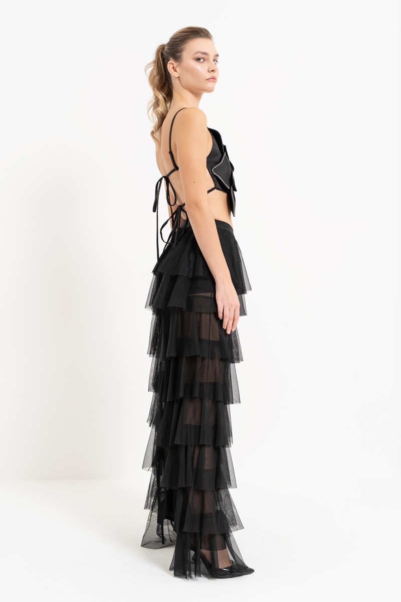 Tiered Tulle Pants in Black