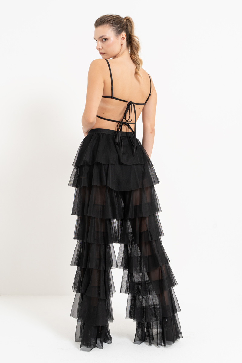 Wholesale Tiered Tulle Pants in Black