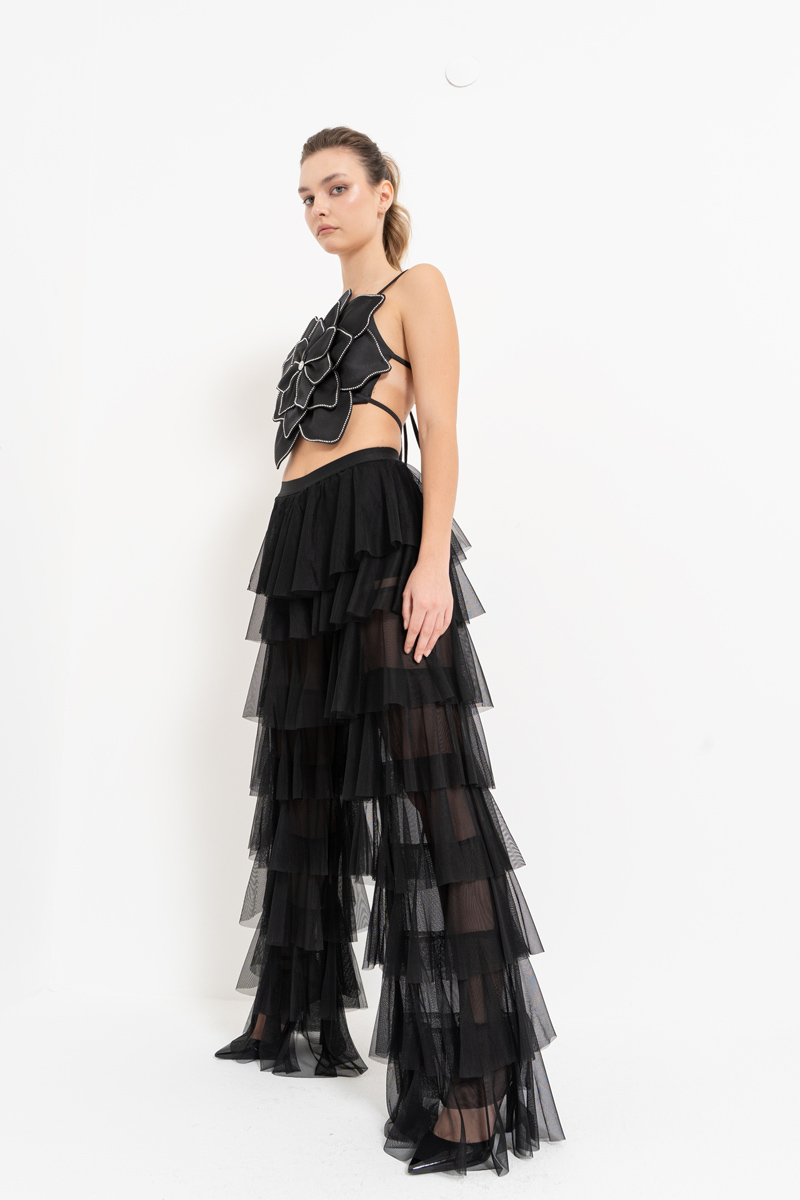Tiered Tulle Pants in Brown