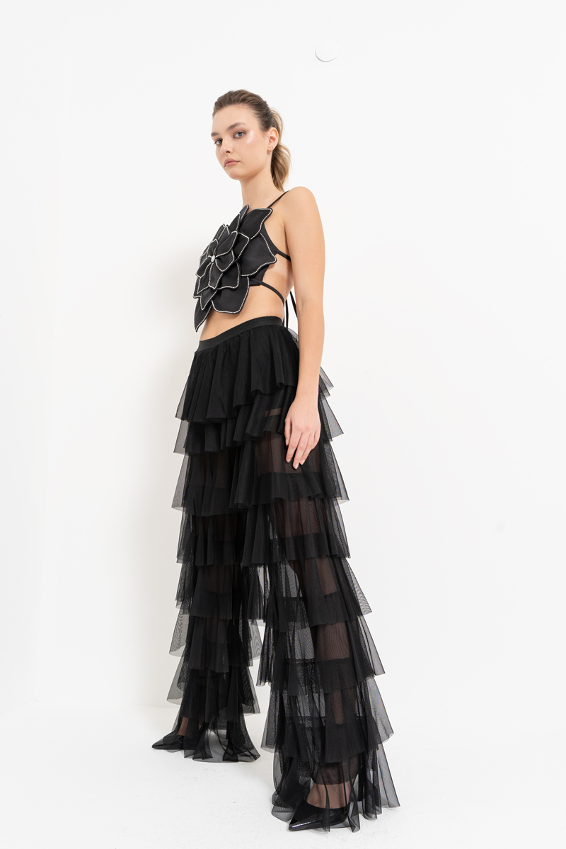 Tiered Tulle Pants in Black