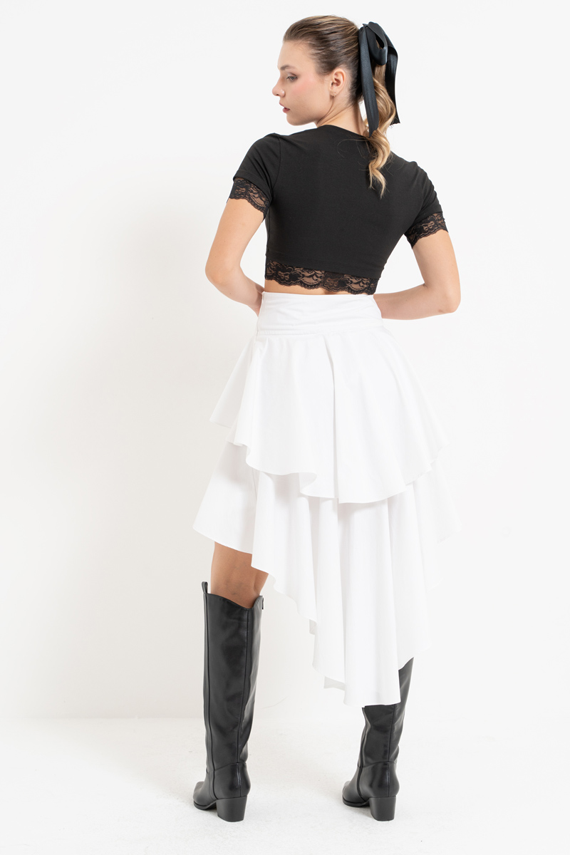 Offwhite Ruffle High-Low Poplin Skirt