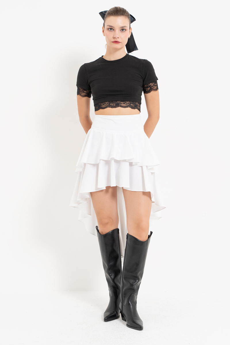 Offwhite Ruffle High-Low Poplin Skirt