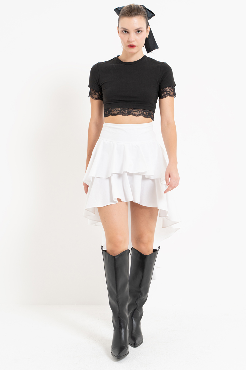 Offwhite Ruffle High-Low Poplin Skirt