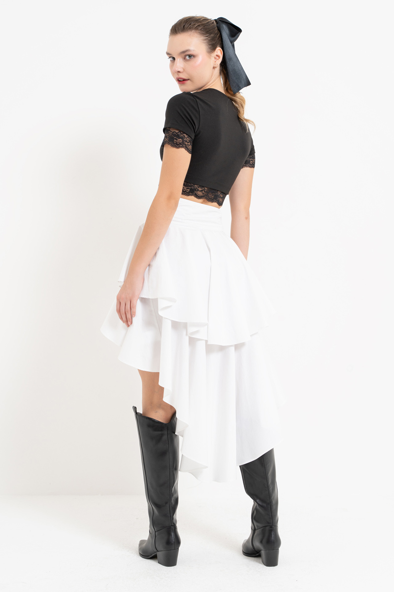 Wholesale Offwhite Ruffle High-Low Poplin Skirt