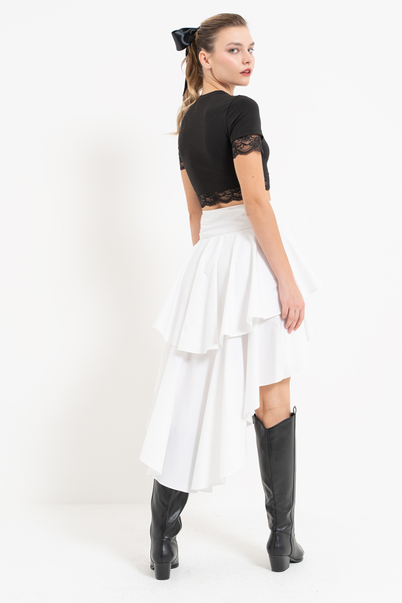 Offwhite Ruffle High-Low Poplin Skirt