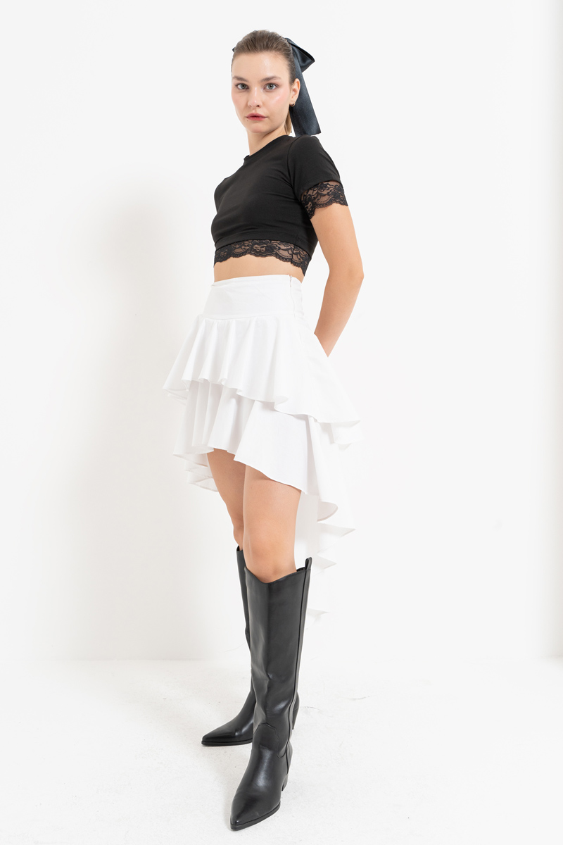 Offwhite Ruffle High-Low Poplin Skirt