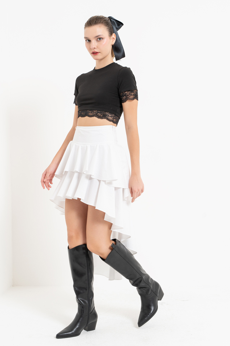 Offwhite Ruffle High-Low Poplin Skirt