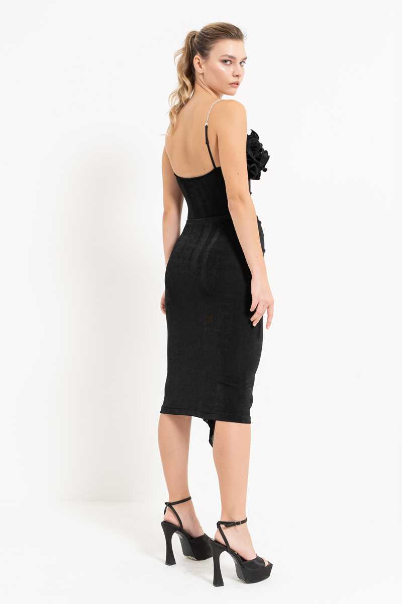 Wholesale Black Elastic-Waist Midi Skirt