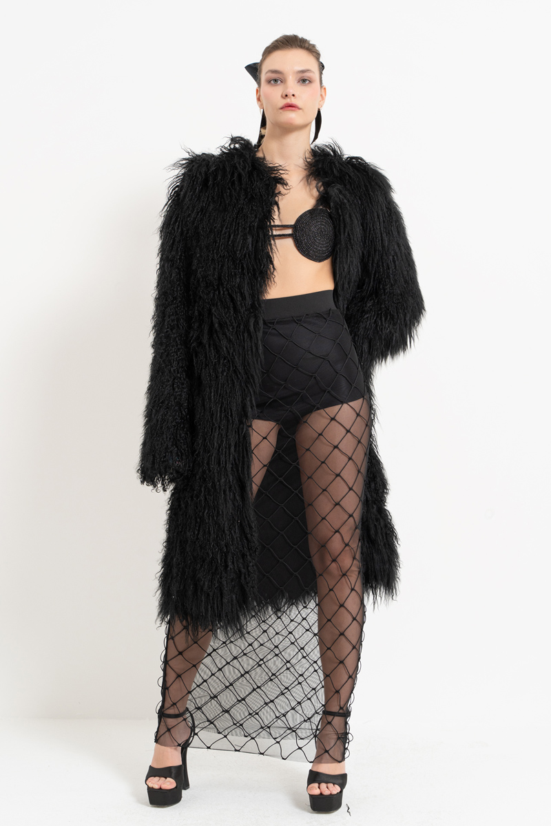 Wholesale Black Net-Accent Mesh Maxi Skirt