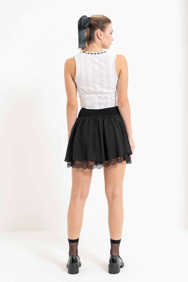 Black Chiffon Mini Skirt with Lining