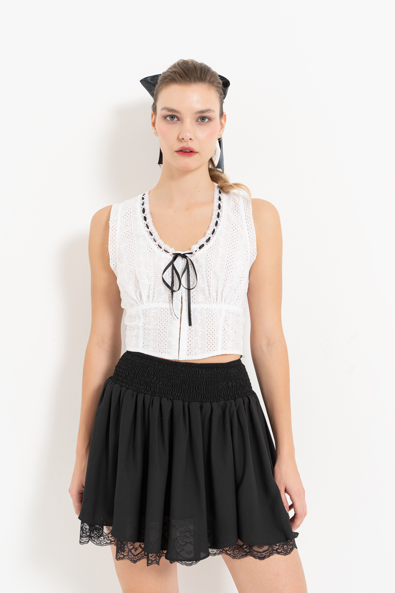 Wholesale Black Chiffon Mini Skirt with Lining