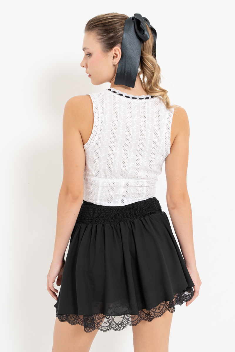 Wholesale Black Chiffon Mini Skirt with Lining