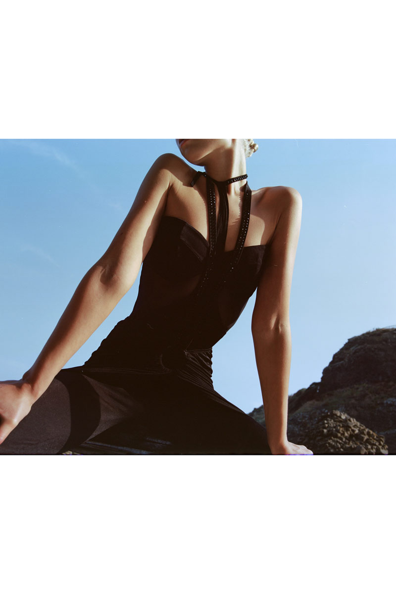 Wholesale Black Tie-Neck Jumpsuit & Embellished Skirt Set