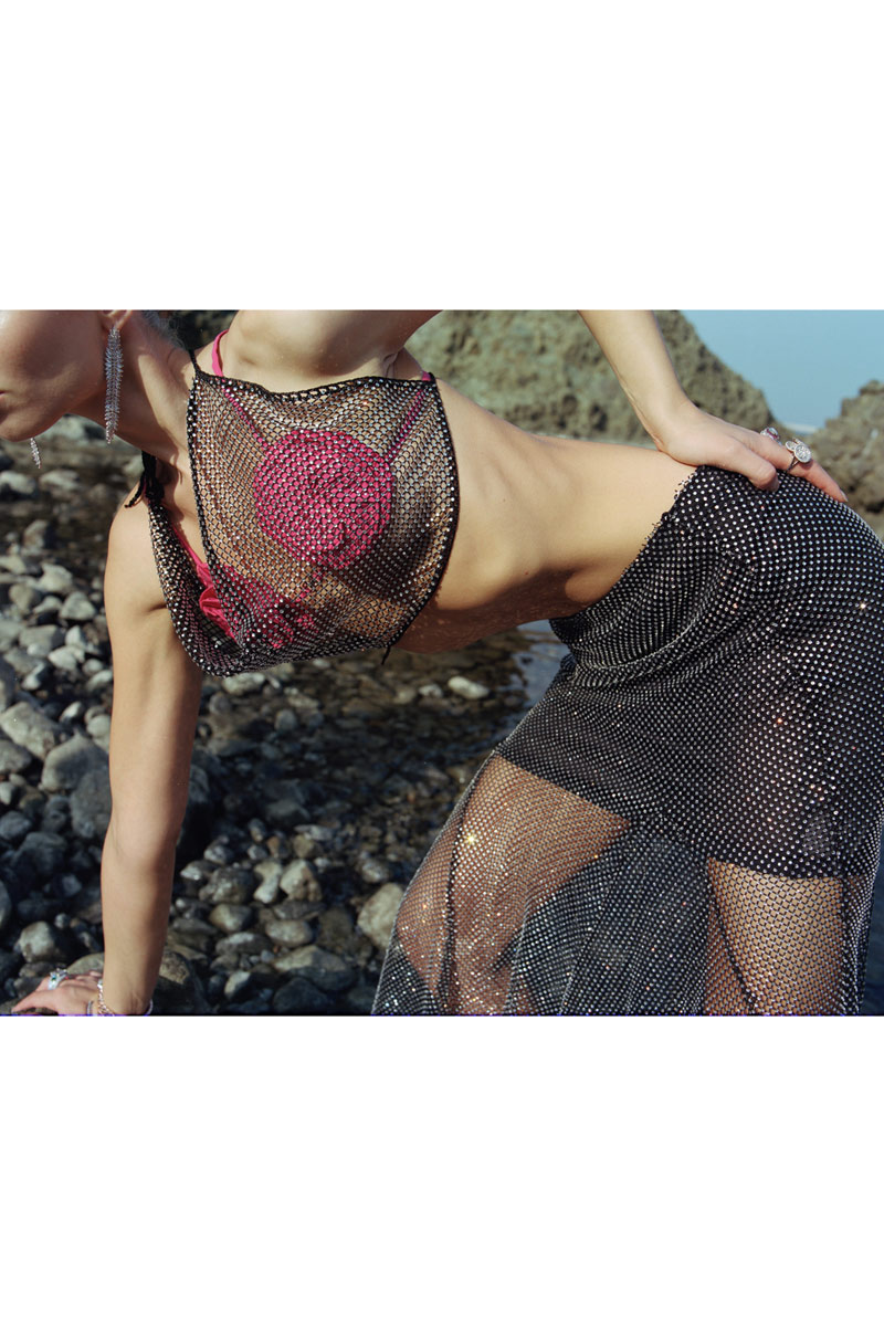 Black-Silver Embellished Net Skirt with Interior Lining