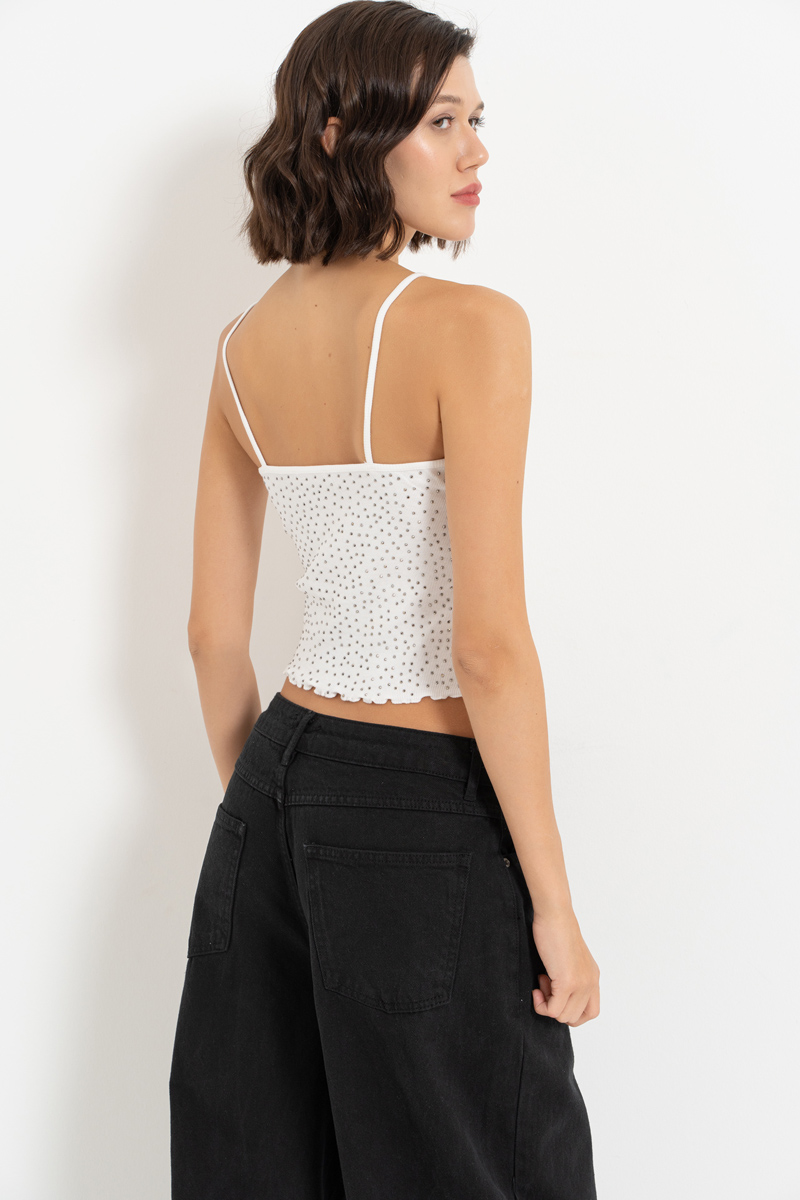 Wholesale Offwhite Embellished Crop Cami
