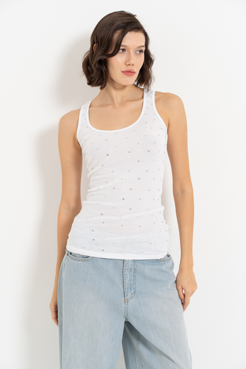 Wholesale White Embellished Sleeveless Top