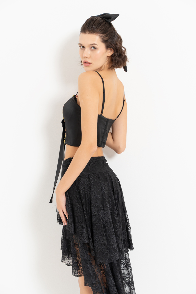 Black Satin Crop Cami