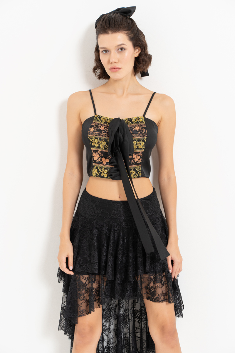 Black Satin Crop Cami