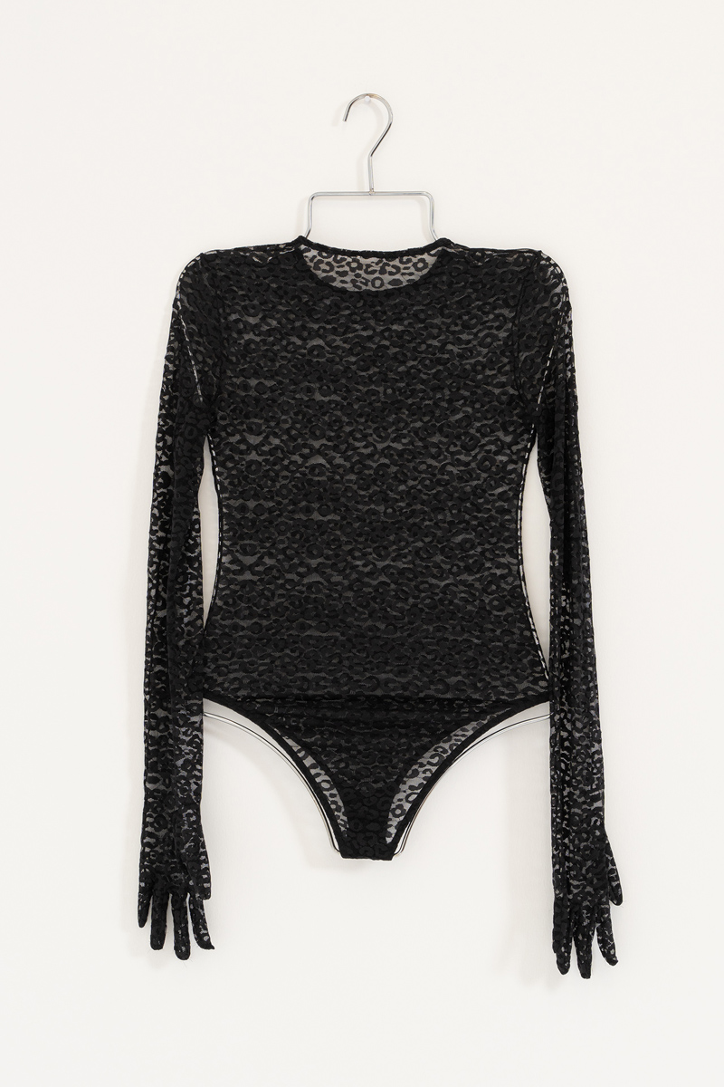 Wholesale Black Patterned Mesh Bodysuit with Gloves