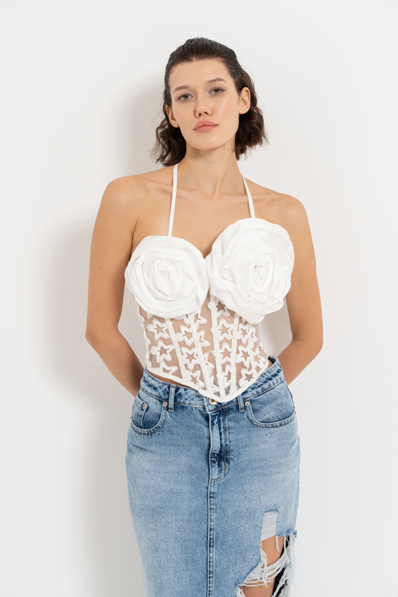 Wholesale Offwhite Rose-Accent Bustier