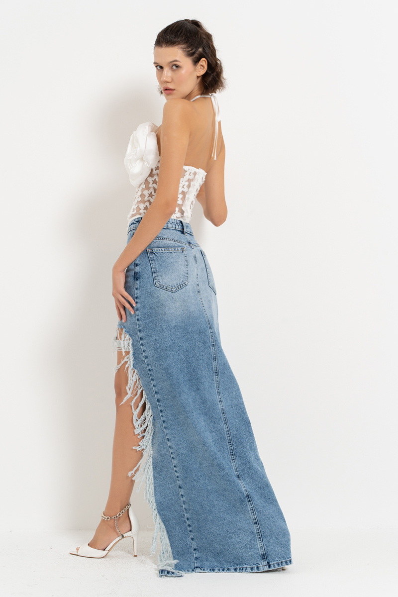 Wholesale Blue Ripped Denim Skirt