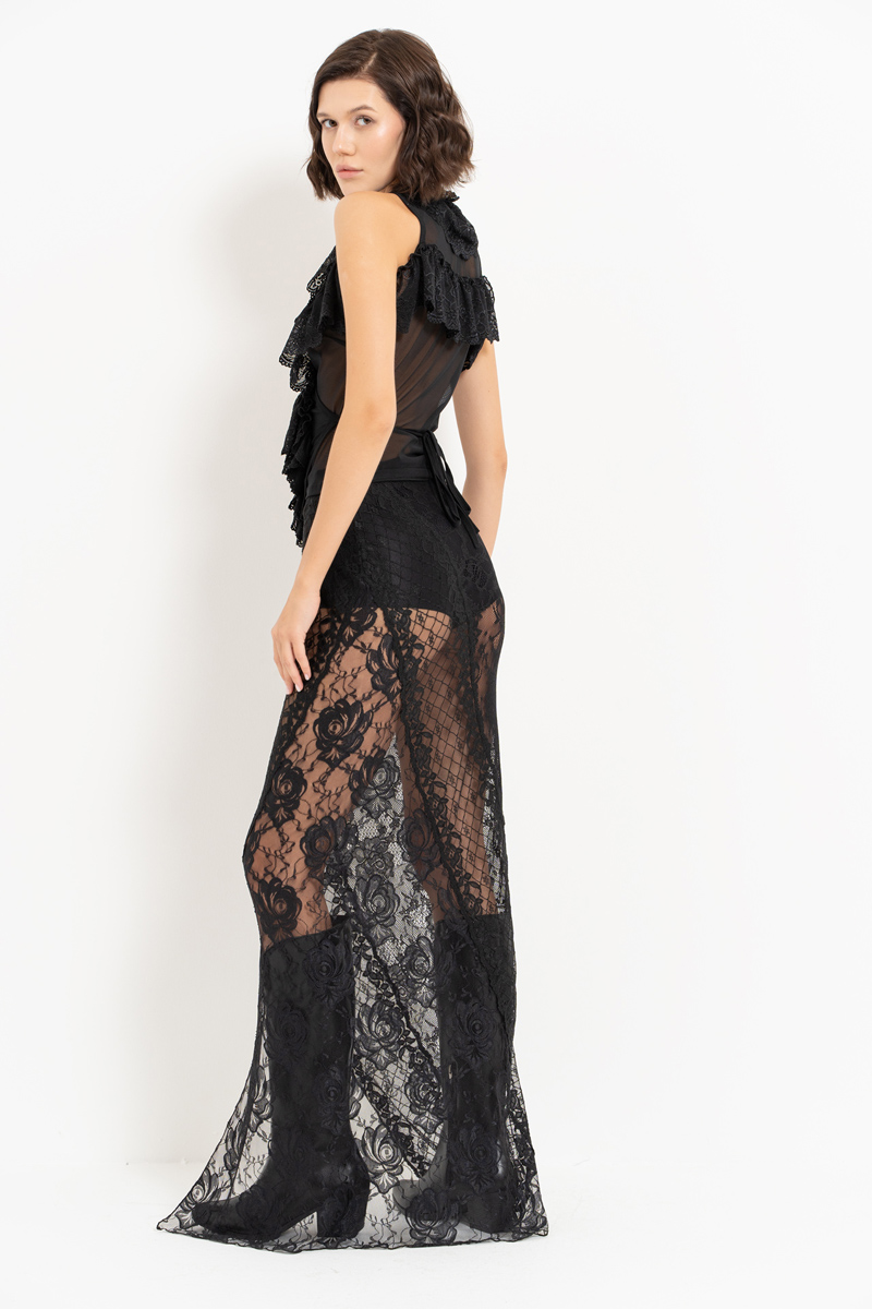 Wholesale Black Elastic-Waist Lace Skirt
