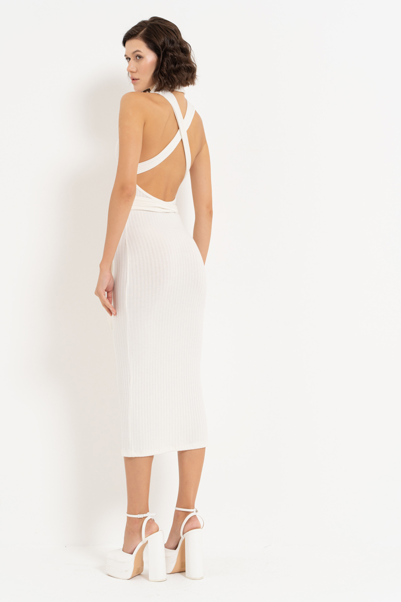 Turtle Neck Offwhite Sleeveless Midi Dress