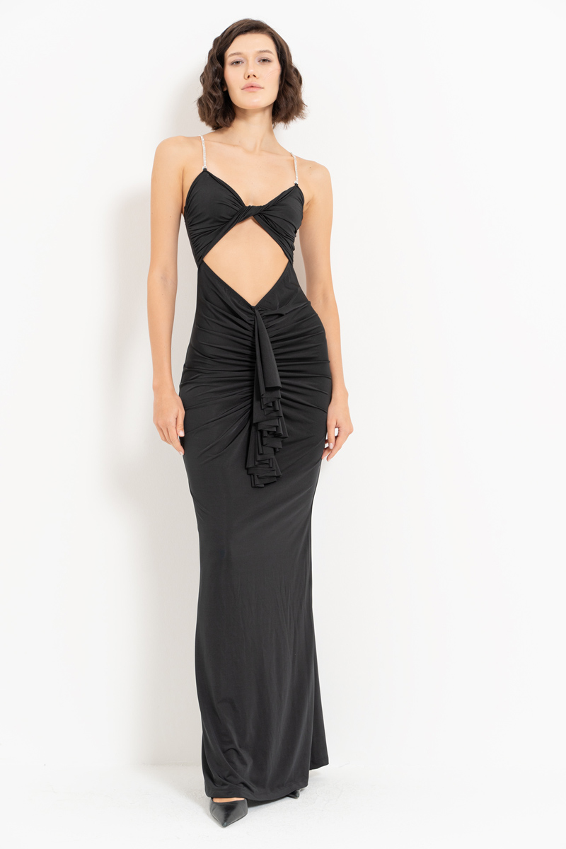 Black Maxi Dress with Embellished Straps