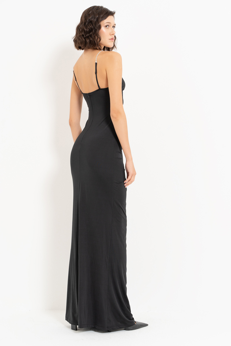 Black Maxi Dress with Embellished Straps