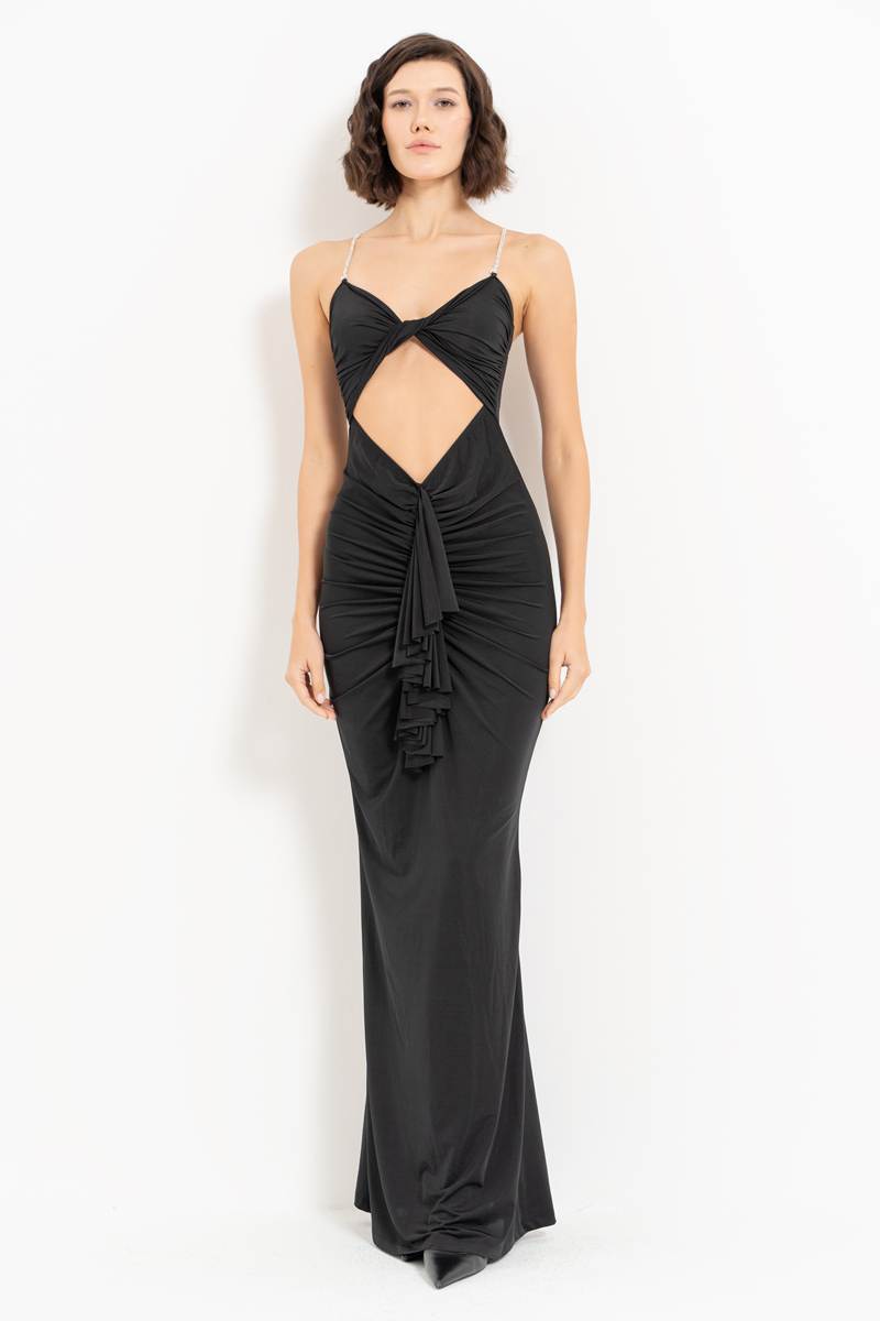 Black Maxi Dress with Embellished Straps