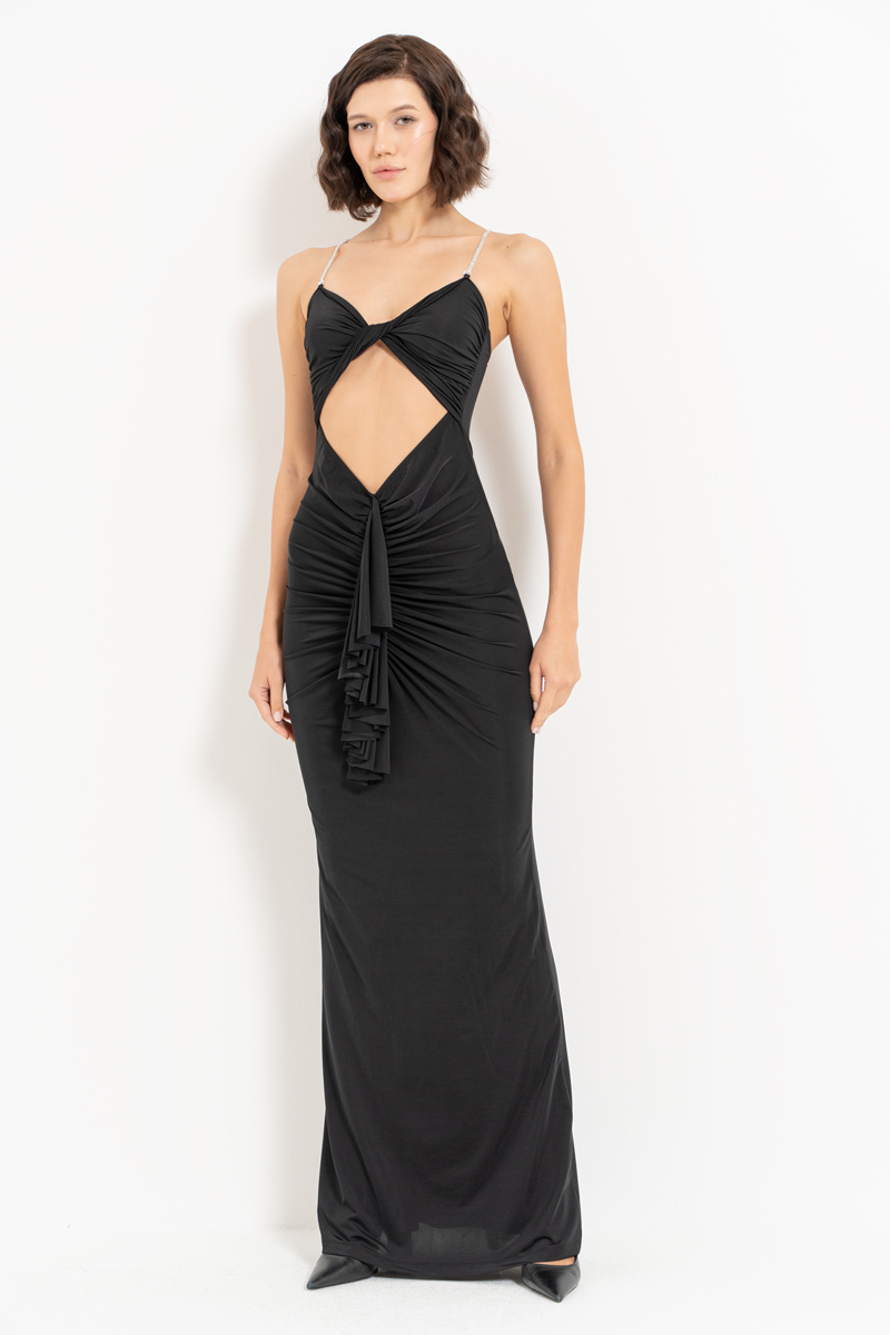 Black Maxi Dress with Embellished Straps