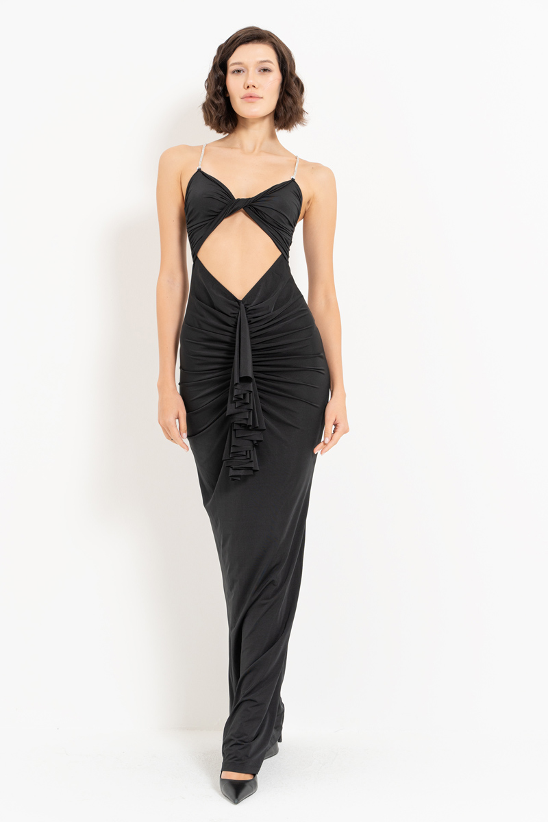 Black Maxi Dress with Embellished Straps