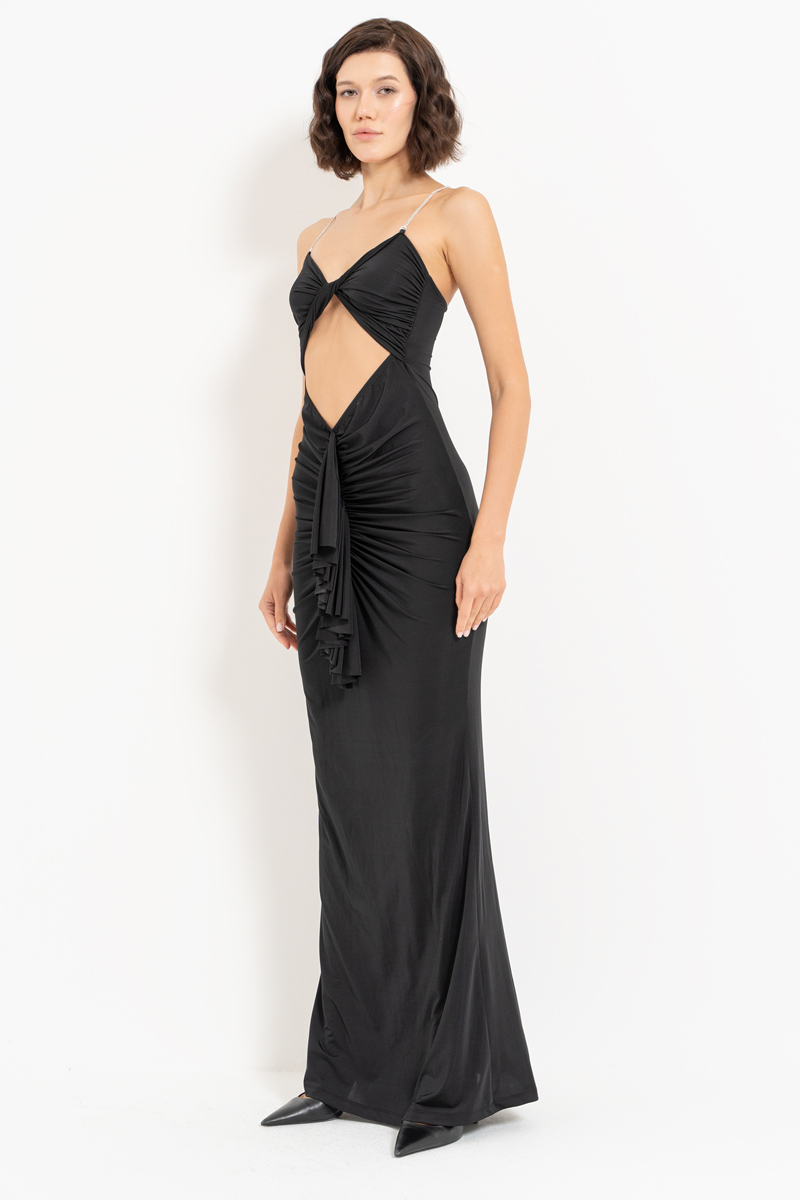 Black Maxi Dress with Embellished Straps