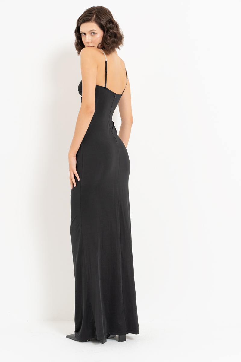 Black Maxi Dress with Embellished Straps