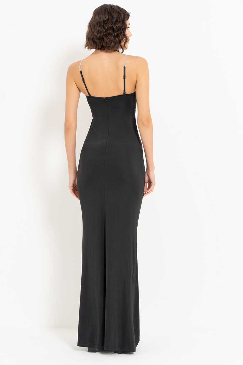 Black Maxi Dress with Embellished Straps