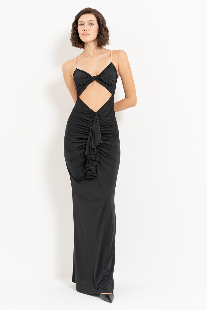 Black Maxi Dress with Embellished Straps