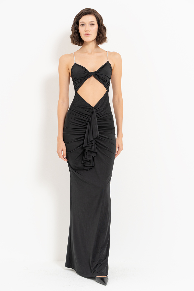 Black Maxi Dress with Embellished Straps