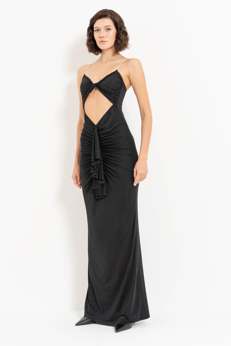 Black Maxi Dress with Embellished Straps