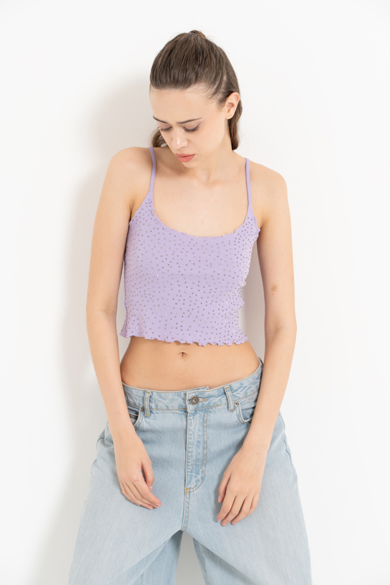 Wholesale New Lilac Embellished Crop Cami