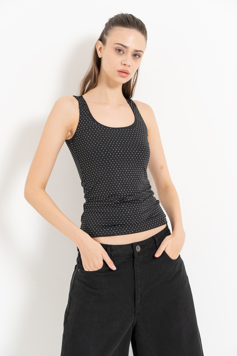 Wholesale Black Embellished Sleeveless Top