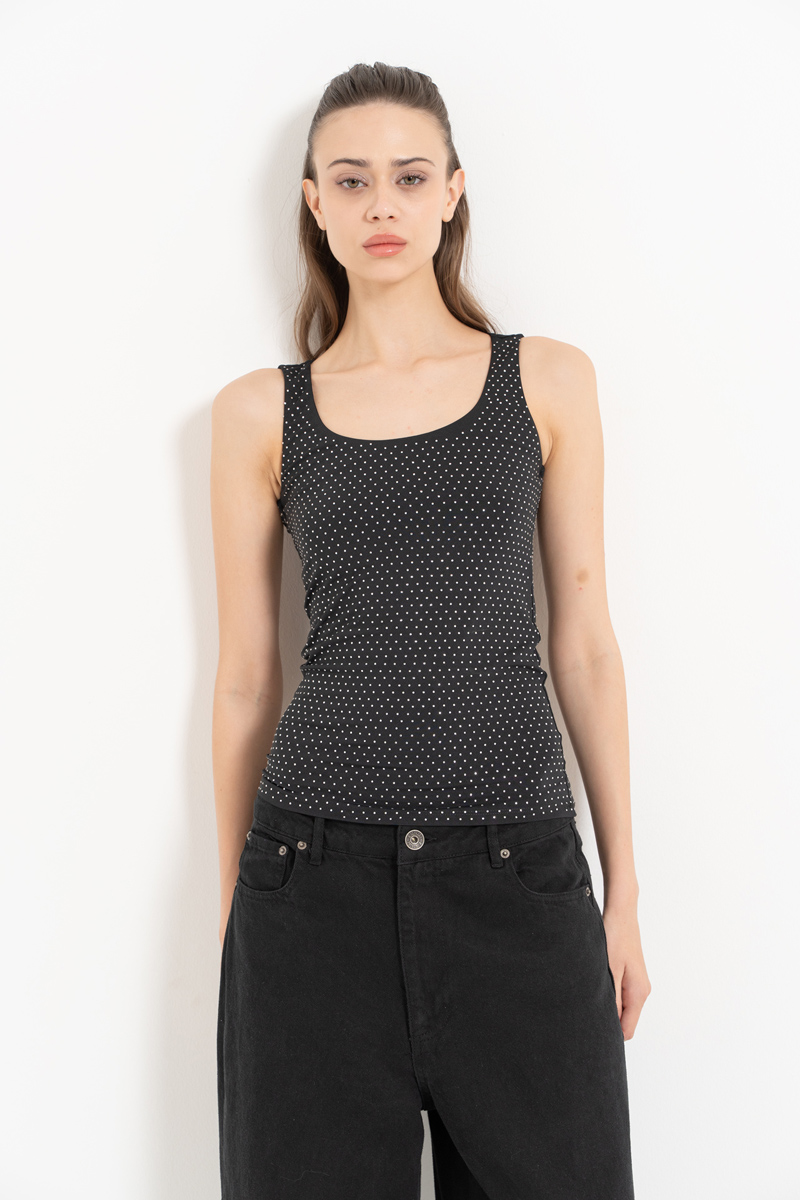 Wholesale Black Embellished Sleeveless Top