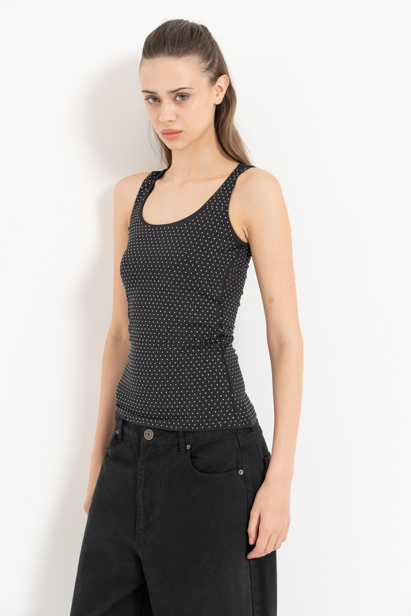 Wholesale Black Embellished Sleeveless Top