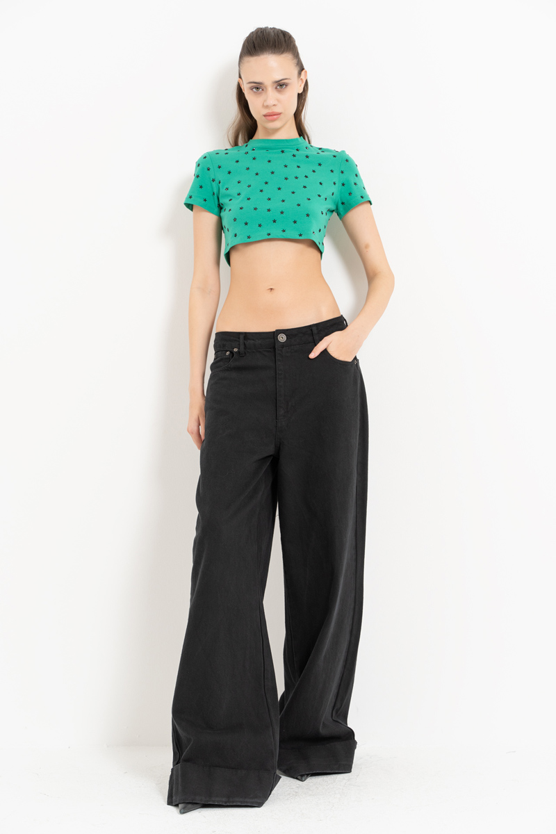 Wholesale New Green Embellished Crop T-Shirt