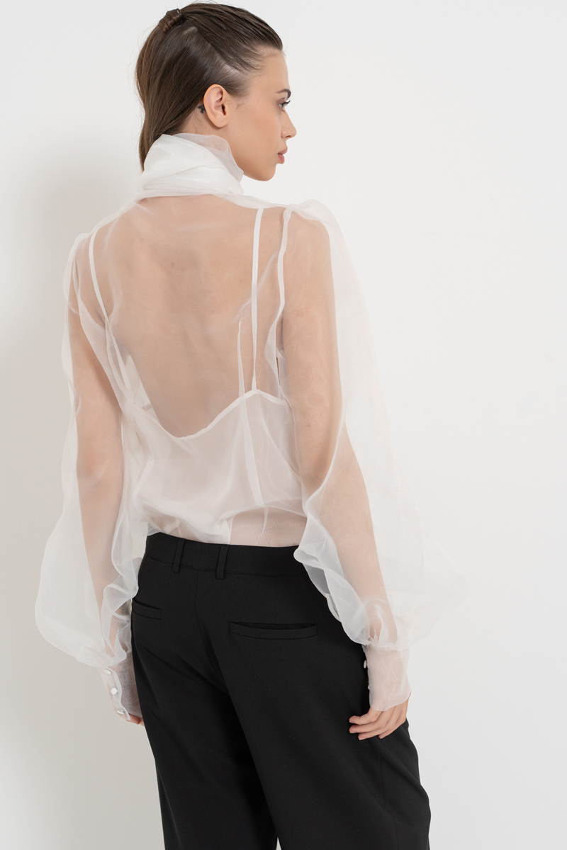 Offwhite Tie-Neck Organza Shirt