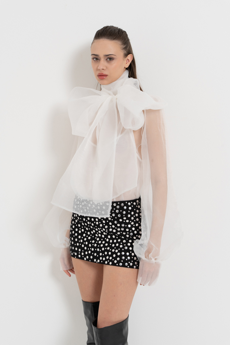 Offwhite Tie-Neck Organza Shirt