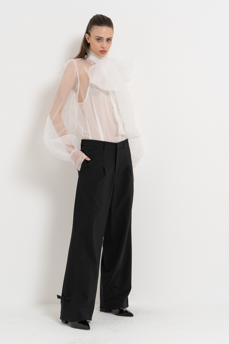 Offwhite Tie-Neck Organza Shirt