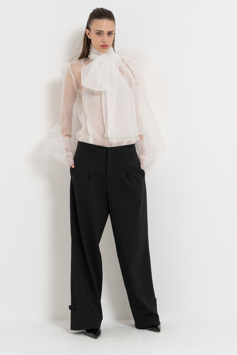 Offwhite Tie-Neck Organza Shirt