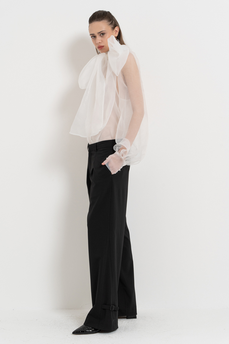 Offwhite Tie-Neck Organza Shirt