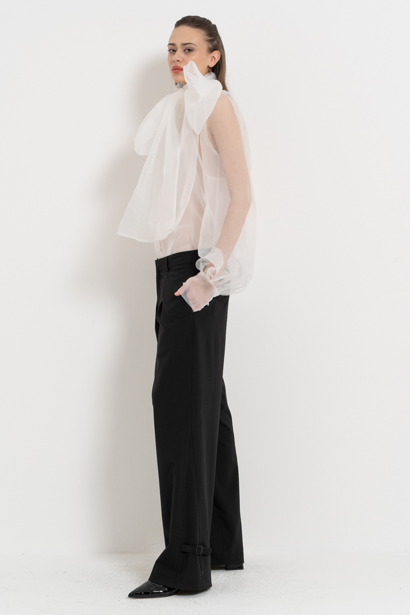 Offwhite Tie-Neck Organza Shirt