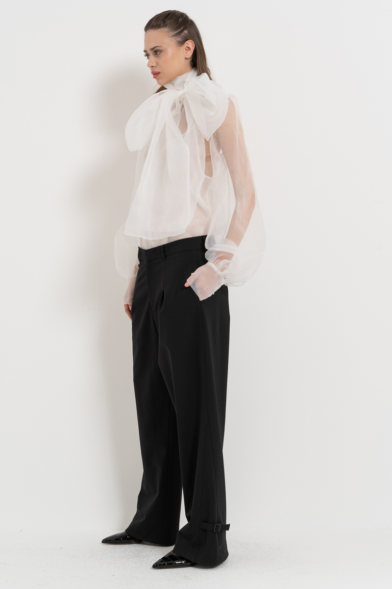 Offwhite Tie-Neck Organza Shirt